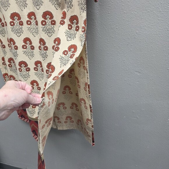 STOP everywear Tunic Shirt Womens Large Cream Red Block Print Kurta Cotton Boho - Picture 4 of 10